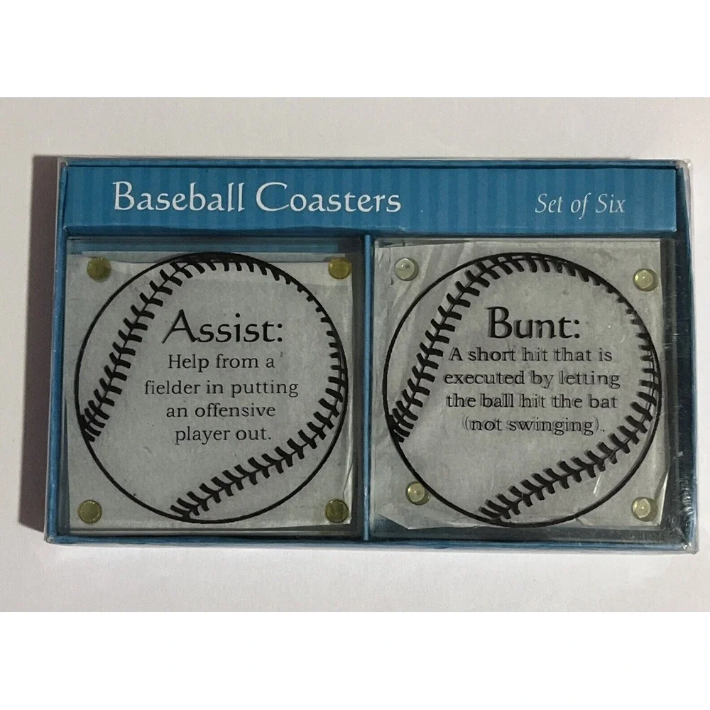 Triangle Inc‎ Vintage Baseball Tempered Glass Coasters - Set of 6 Never Used